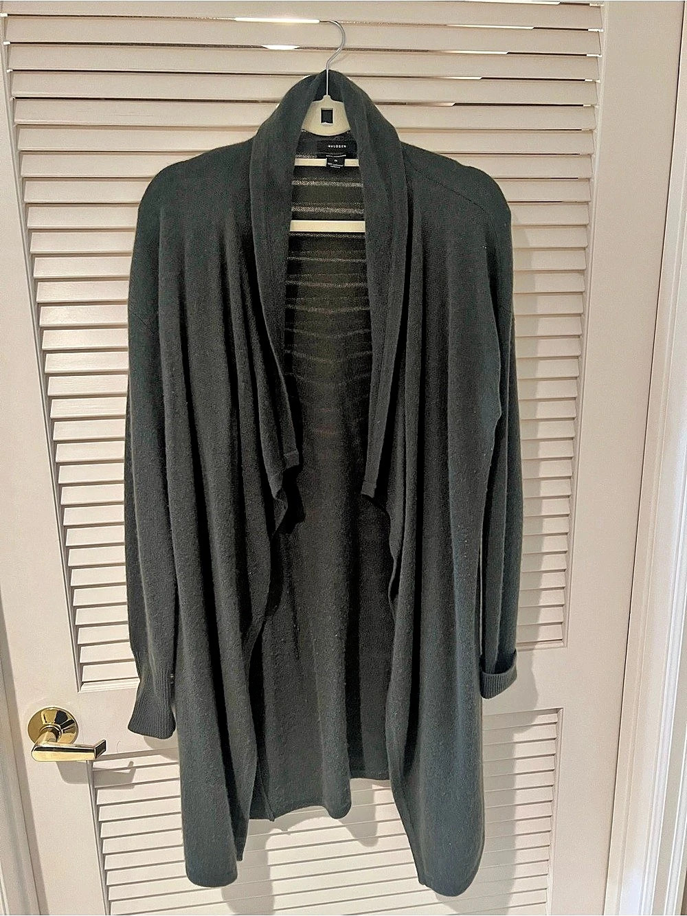 Halogen 100% Cashmere Draped Cardigan in stunning dark green, Size Medium